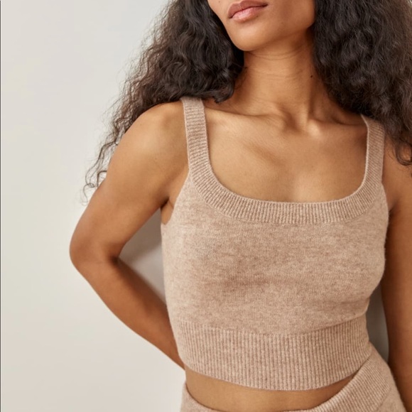 REFORMATION Caitlin Cashmere 2-Pc Set in Oatmeal v lunya vuori - Picture 4 of 5